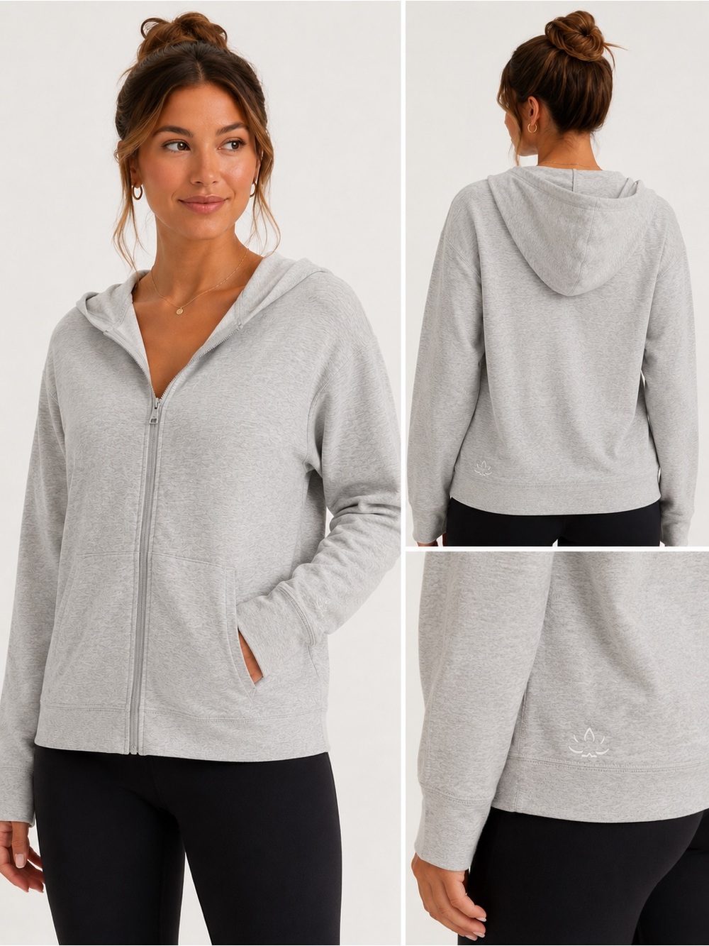 Beyond Yoga Light Gray Zip-Up Hooded Women's Top Size XL